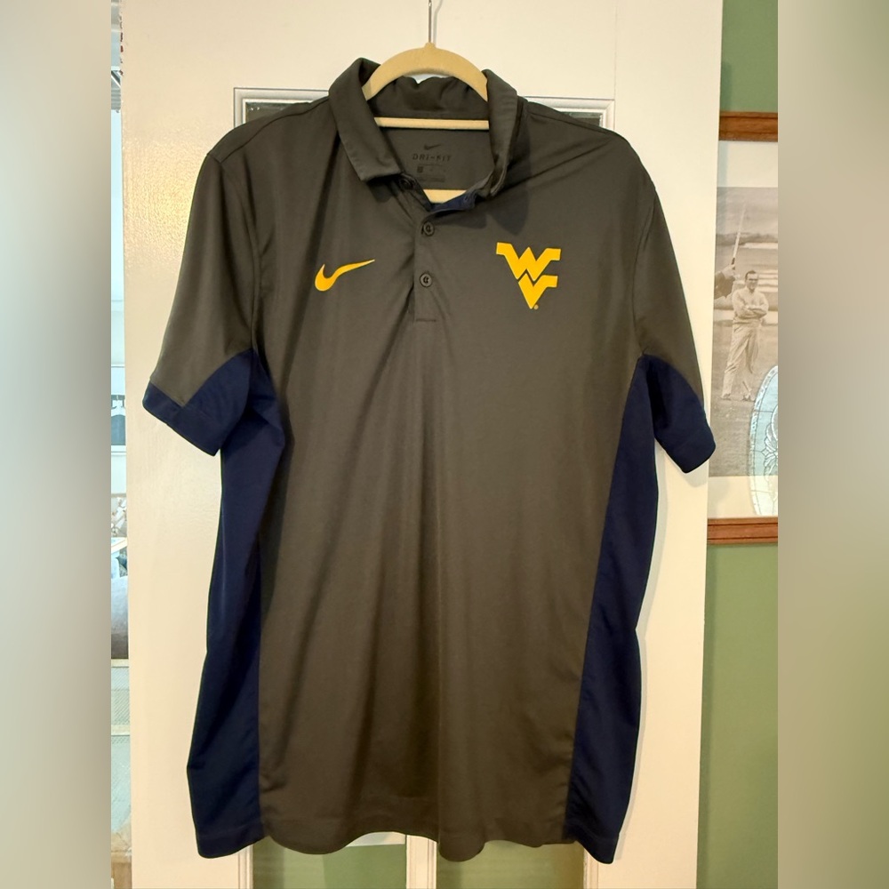 Nike Men's Dark Gray and Navy West Virginia (WVU) Polo Shirt
